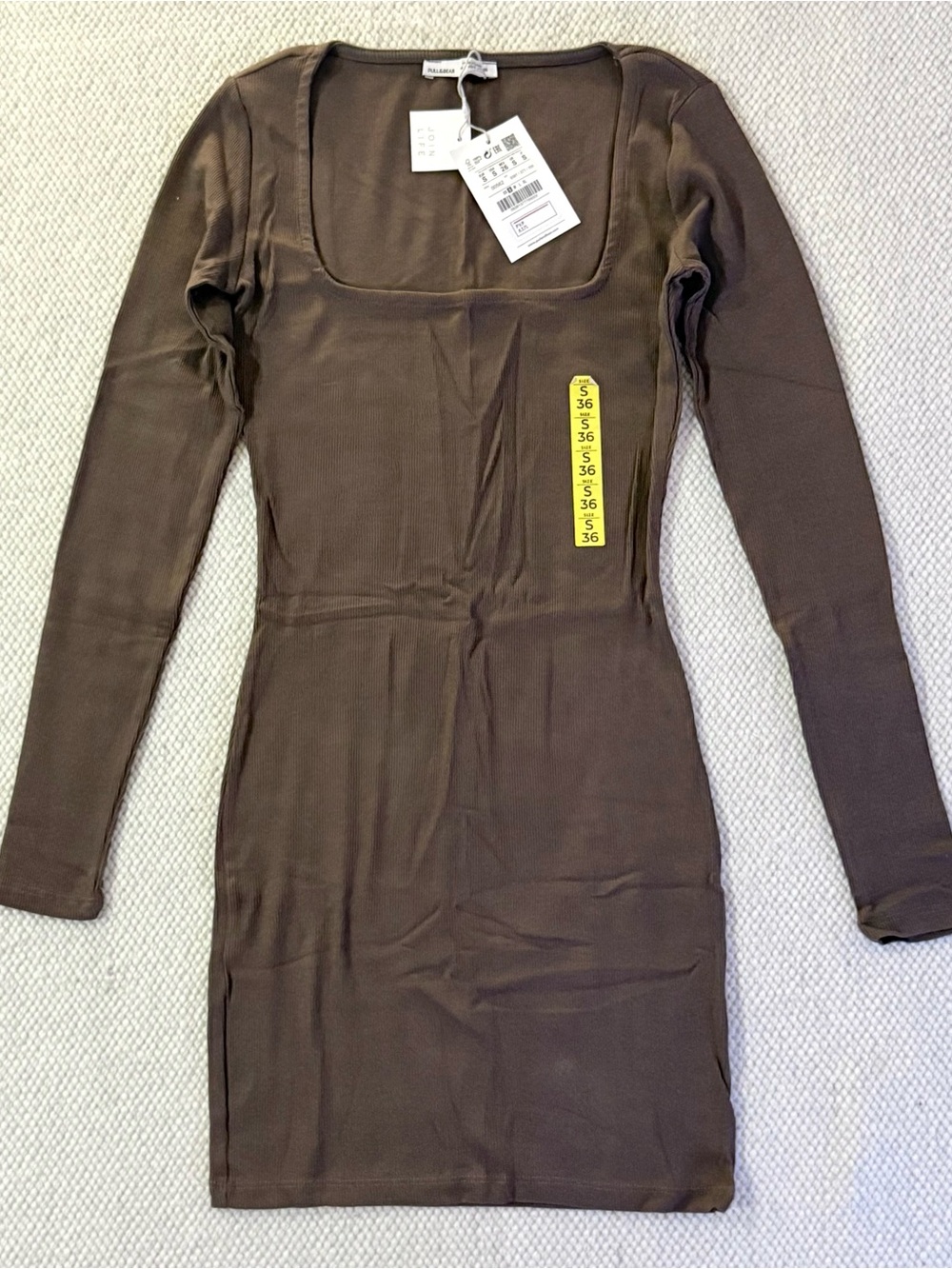 NWT Long Sleeve Square Neck Bodycon Dress - Brown